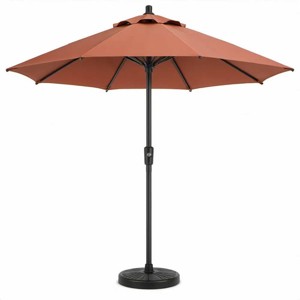 Ronde tuinparasol 270 cm terracotta met zwart stalen frame, 245 cm hoog