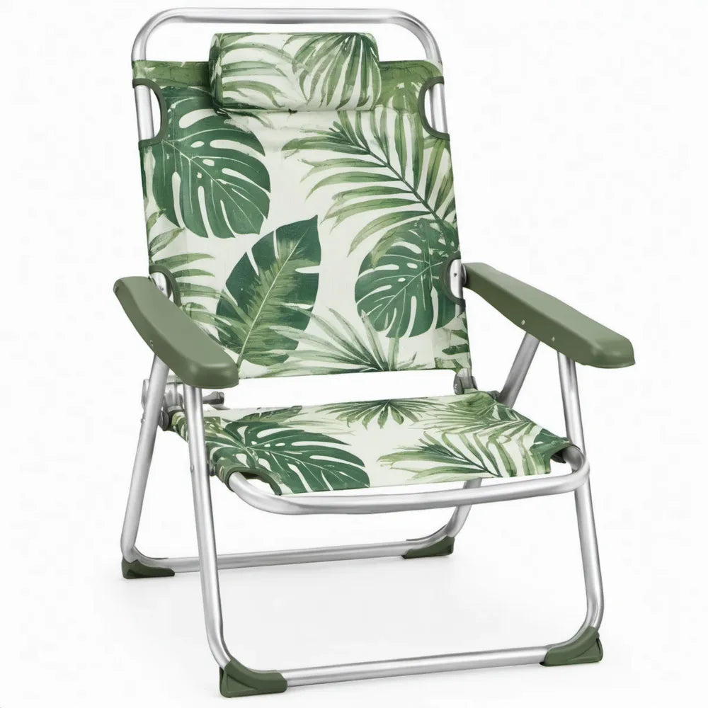 Opvouwbare stoel met afneembare hoofdsteun, 58 x 68 x 92 cm, groen/wit/zilver