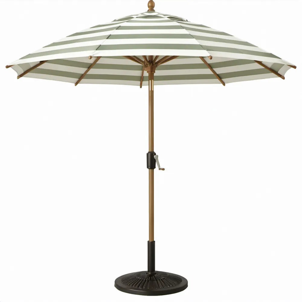 Ronde stokparasol met voet, Ø 270 cm, hoogte 250 cm, groen/wit