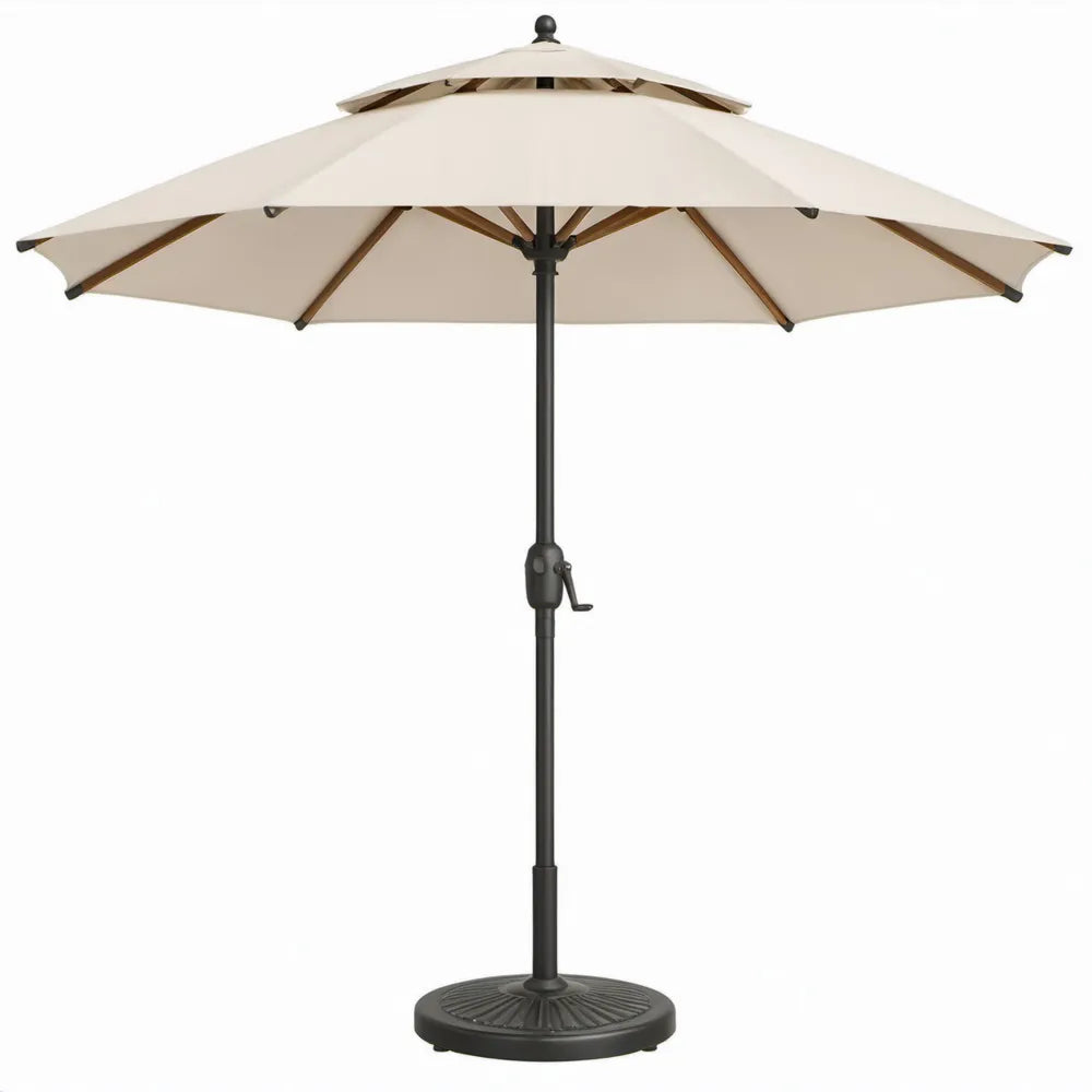 Ronde tuinparasol 270 cm Crème met zwart stalen frame en voet