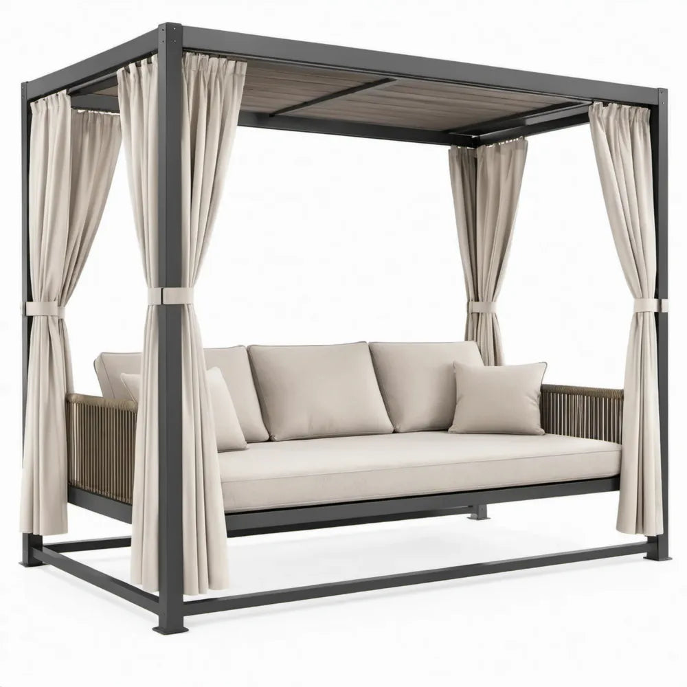 3-zits tuinschommel met overkapping 240 x 140 x 220 cm – Antraciet/Beige