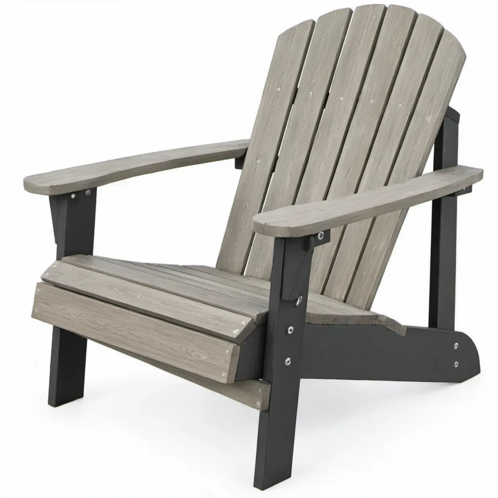Adirondack tuinstoel 78 x 83 x 92 cm grijs/zwart HDPE met gebogen rugleuning