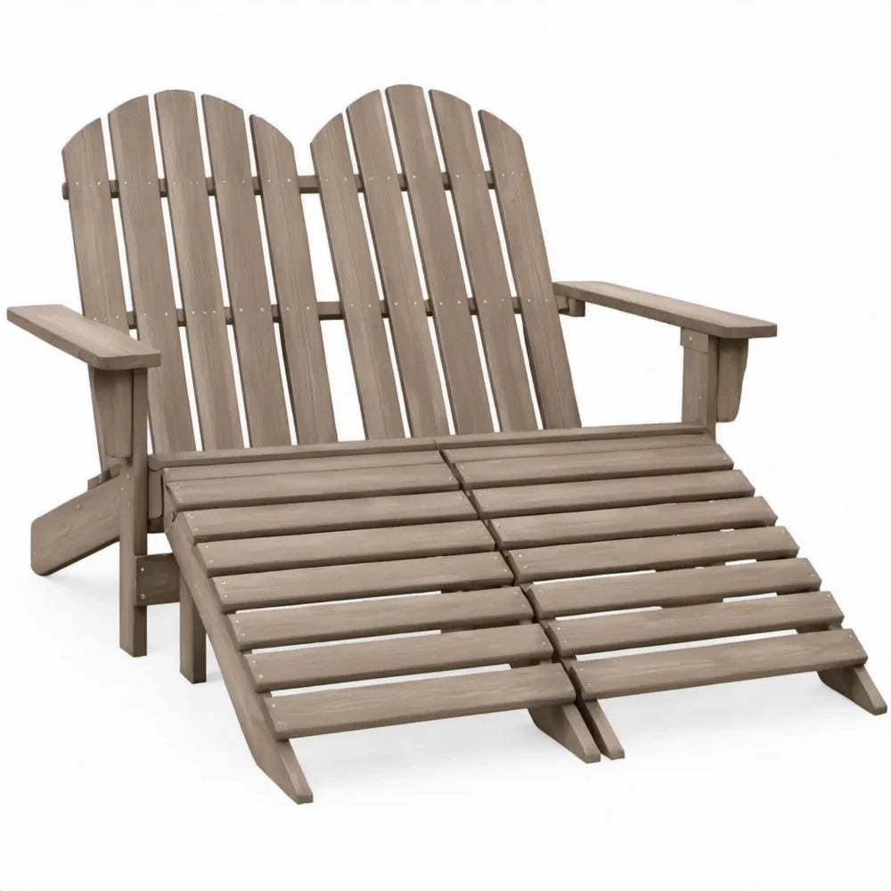 Adirondack tweezitsstoel met dubbele voetensteun, 150 x 90 x 95 cm, taupe, HDPE