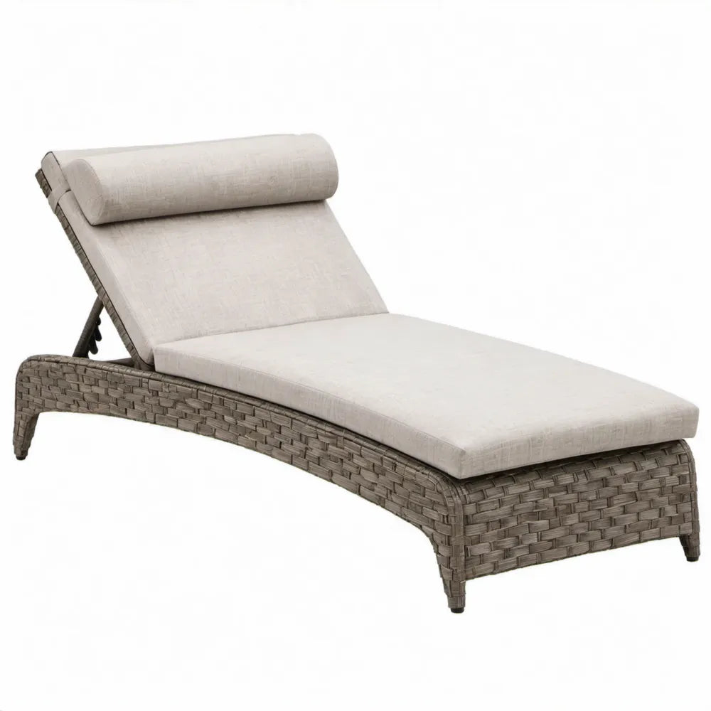 Verstelbaar ligbed van PE-rattan met beige polyester kussen, taupe, 200 x 65 x 35 cm