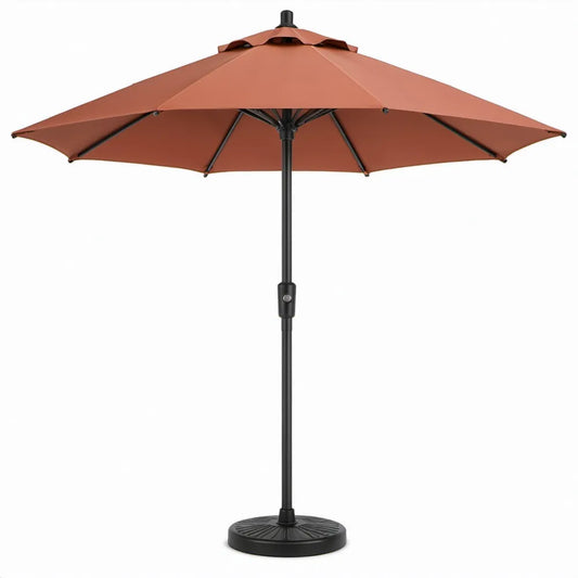 Ronde tuinparasol 270 cm terracotta met zwart stalen frame, 245 cm hoog