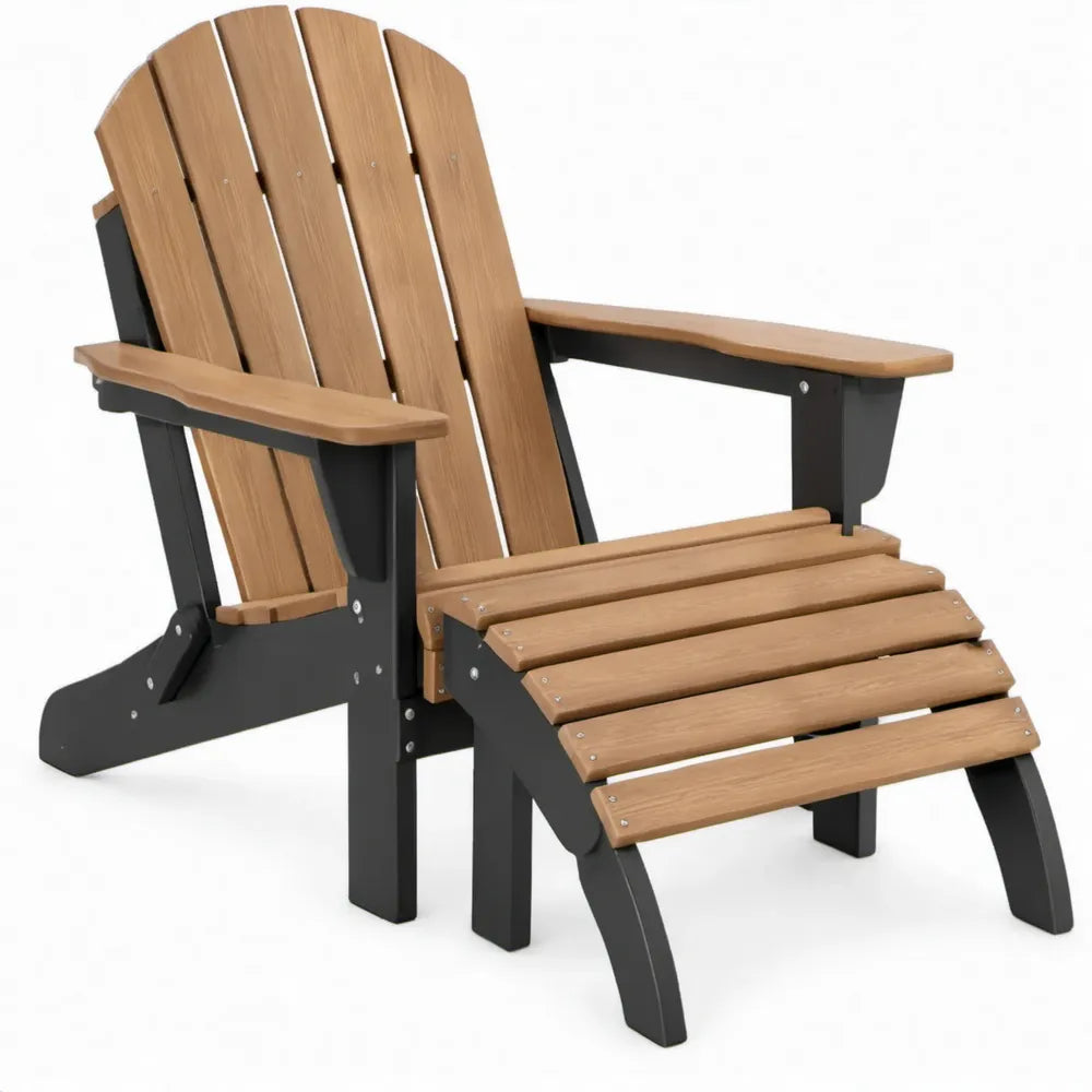 Adirondackstoel met Voetenbank 80 x 83 x 95 cm Bruin/Zwart HDPE