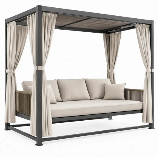 3-zits tuinschommel met overkapping 240 x 140 x 220 cm – Antraciet/Beige