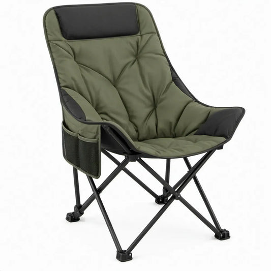 Opvouwbare campingstoel met hoge rugleuning, 95 x 60 x 60 cm, olijfgroen/zwart