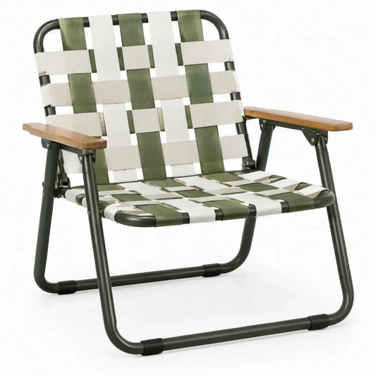 Opvouwbare campingstoel met houten armleuningen, 58 x 62 x 78 cm, donkergroen/wit/lichtgrijs/naturel