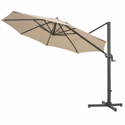 Beige vierkante zweefparasol met zwengel en stalen frame, 300 x 300 cm