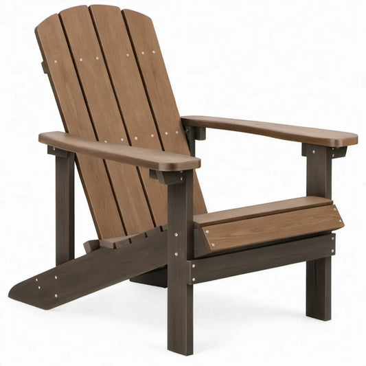 Bruine Adirondack-tuinstoel van HDPE-kunststof met houtnerf, 83 x 76 x 94 cm