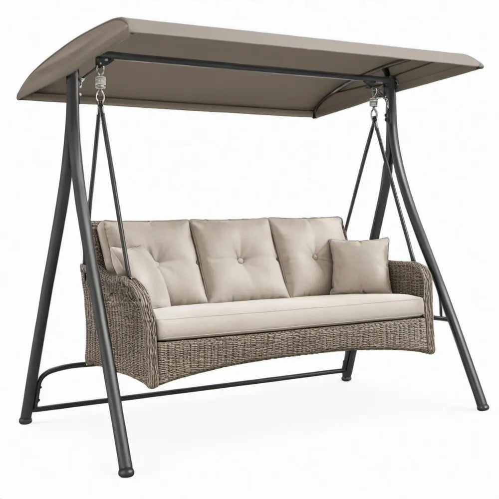 3-zits tuinschommel met zonnedak 220 x 125 x 180 cm taupe, zwart en grijsbruin