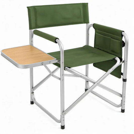 Inklapbare regisseursstoel met zijtafel en opbergvak, 80 x 48 x 110 cm, groen