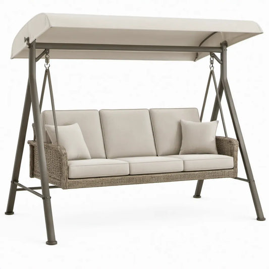 3-zits schommelbank met kantelbaar zonnedak 200 x 120 x 170 cm Taupe/Grijsbruin/Crème