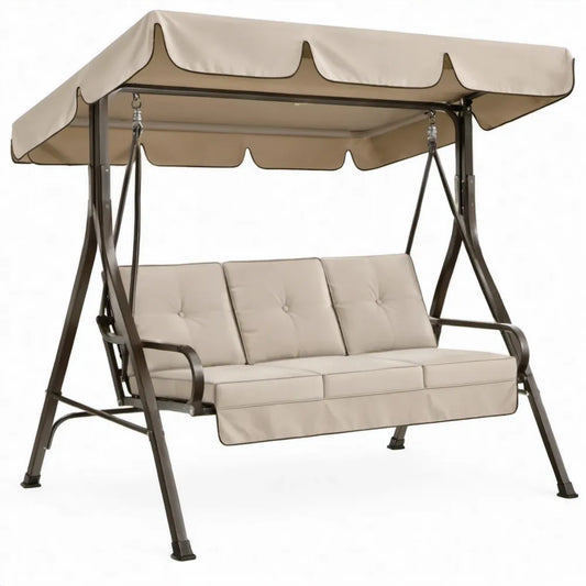 3-zits schommelbank met verstelbaar zonnescherm 200 x 120 x 170 cm beige en donkerbruin