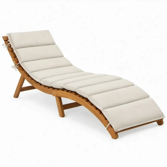 Verstelbaar ligbed van massief acaciahout met crèmekleurig kussen, 200 x 65 x 34 cm