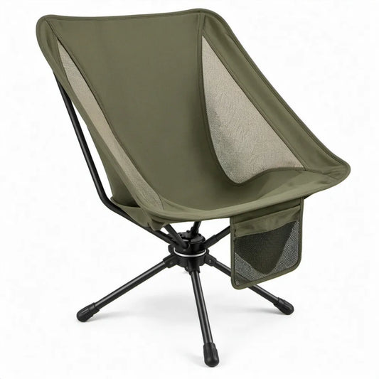 Opvouwbare campingstoel met zijvak 65 x 55 x 85 cm olijfgroen en zwart