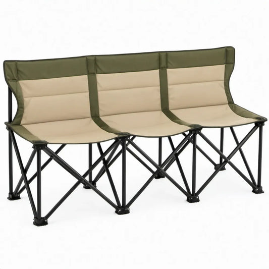 Opvouwbare campingstoel voor 3 personen, 180 x 50 x 80 cm, kaki beige, olijfgroen en zwart
