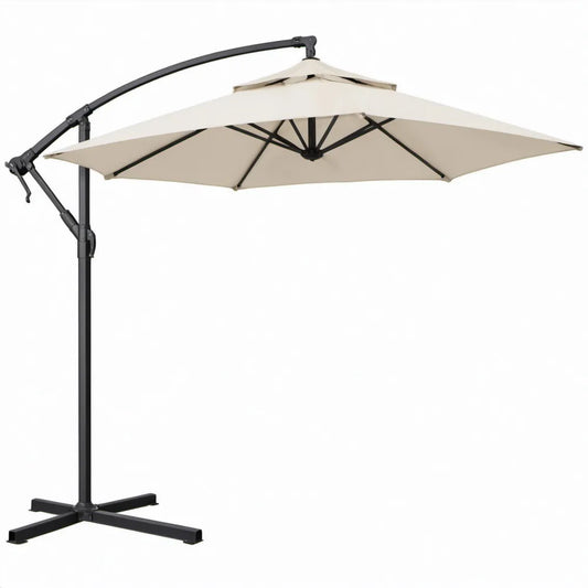 Zweefparasol 300 x 300 x 250 cm met kruisvoet, crème/zwart
