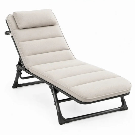 Inklapbaar verstelbaar ligbed met hoofdsteun, 190 x 60 x 30 cm, beige en zwart